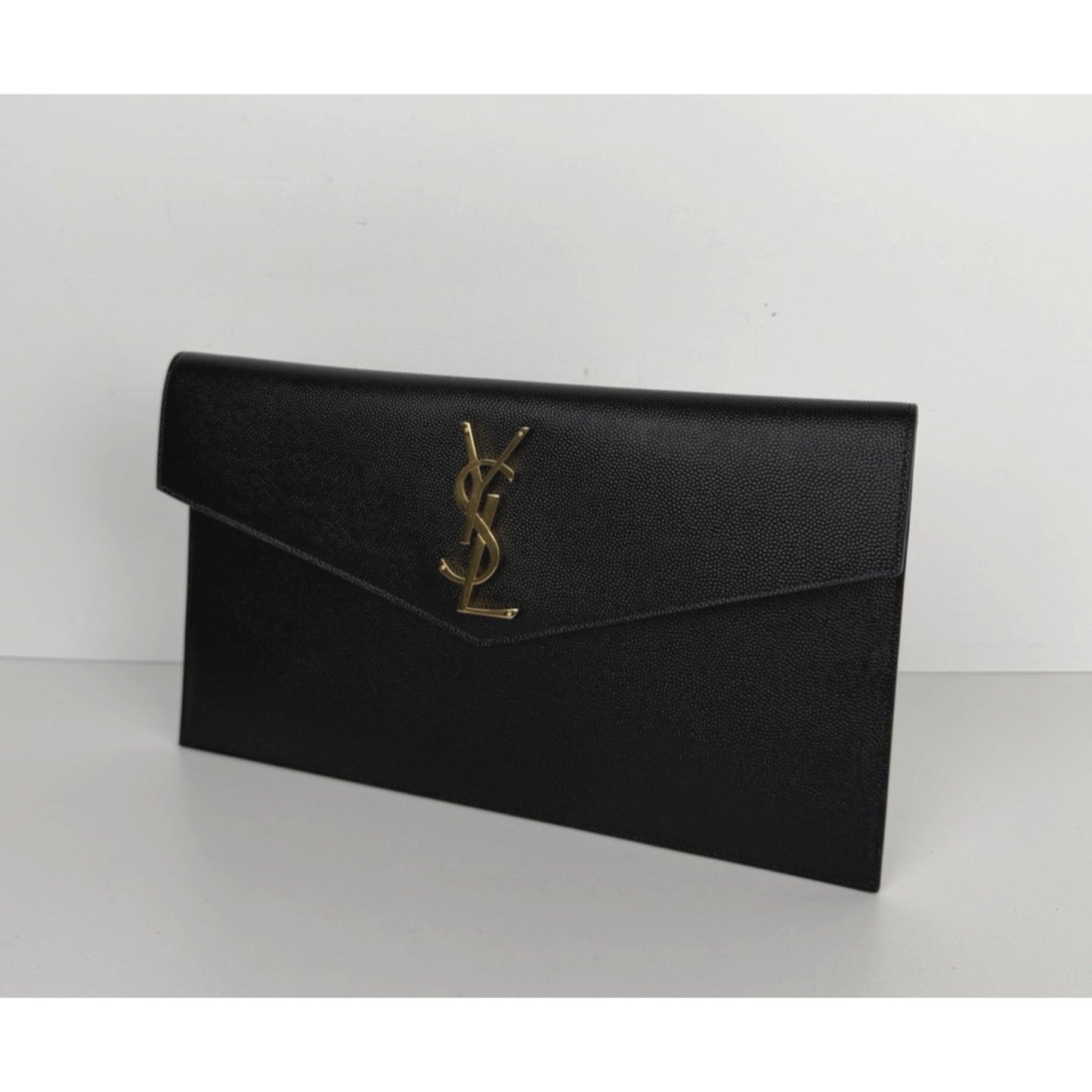 Saint Laurent Uptown Envelope Pouch Bag in Black Grain De Poudre Leather S15