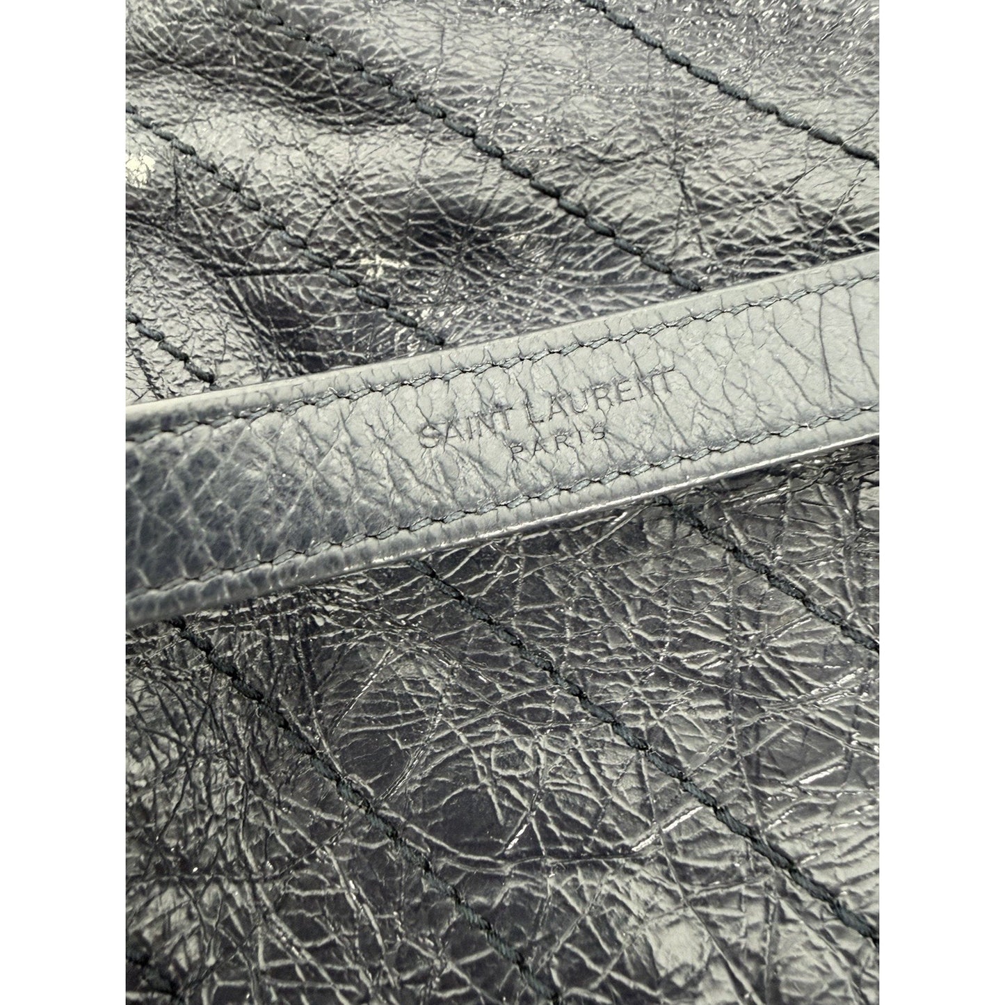 Saint Laurent Niki Shopper Tote Bag Large in Dark Navy Crinkled Leather S-13