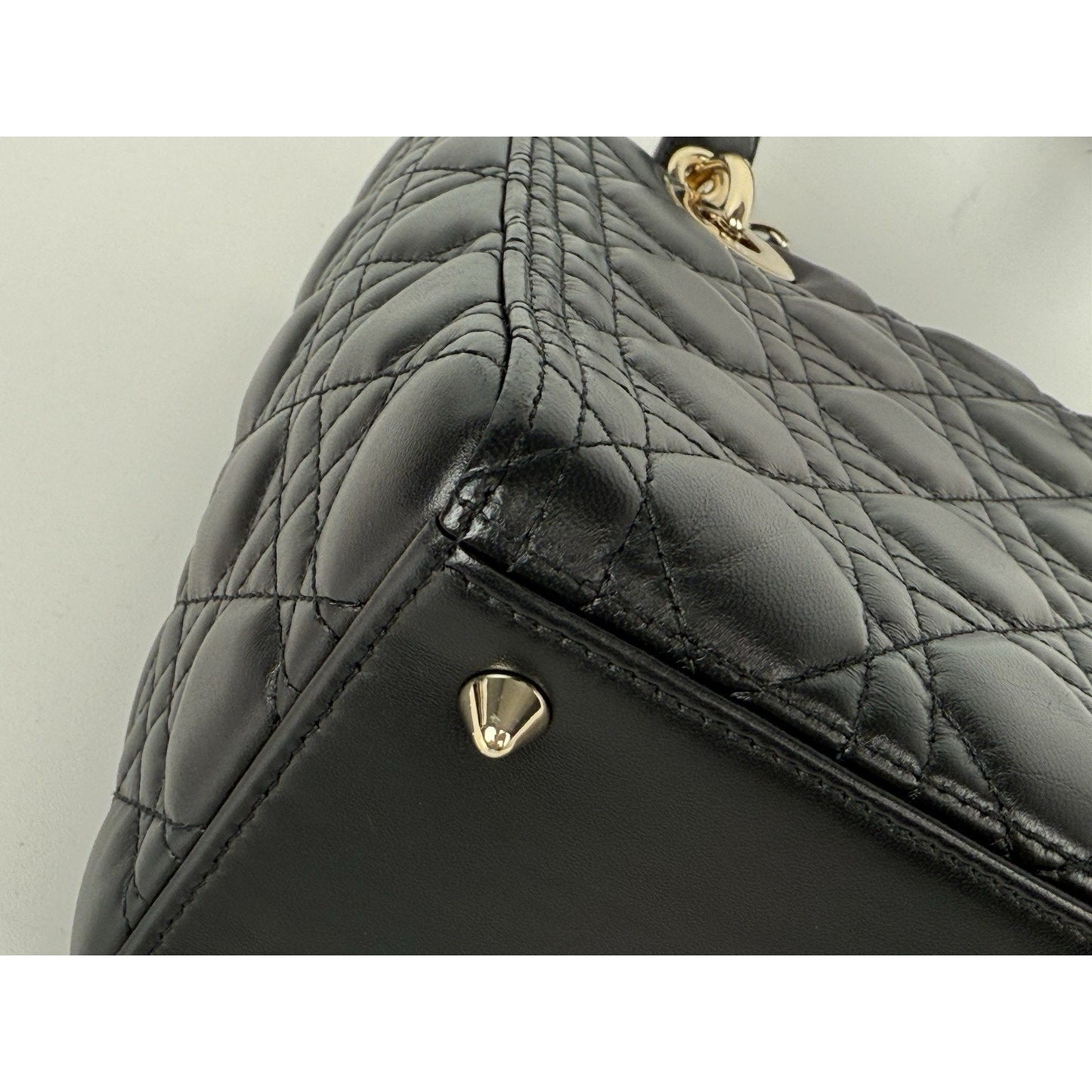 Dior Lady Medium Tote Shoulder Bag Black Leather