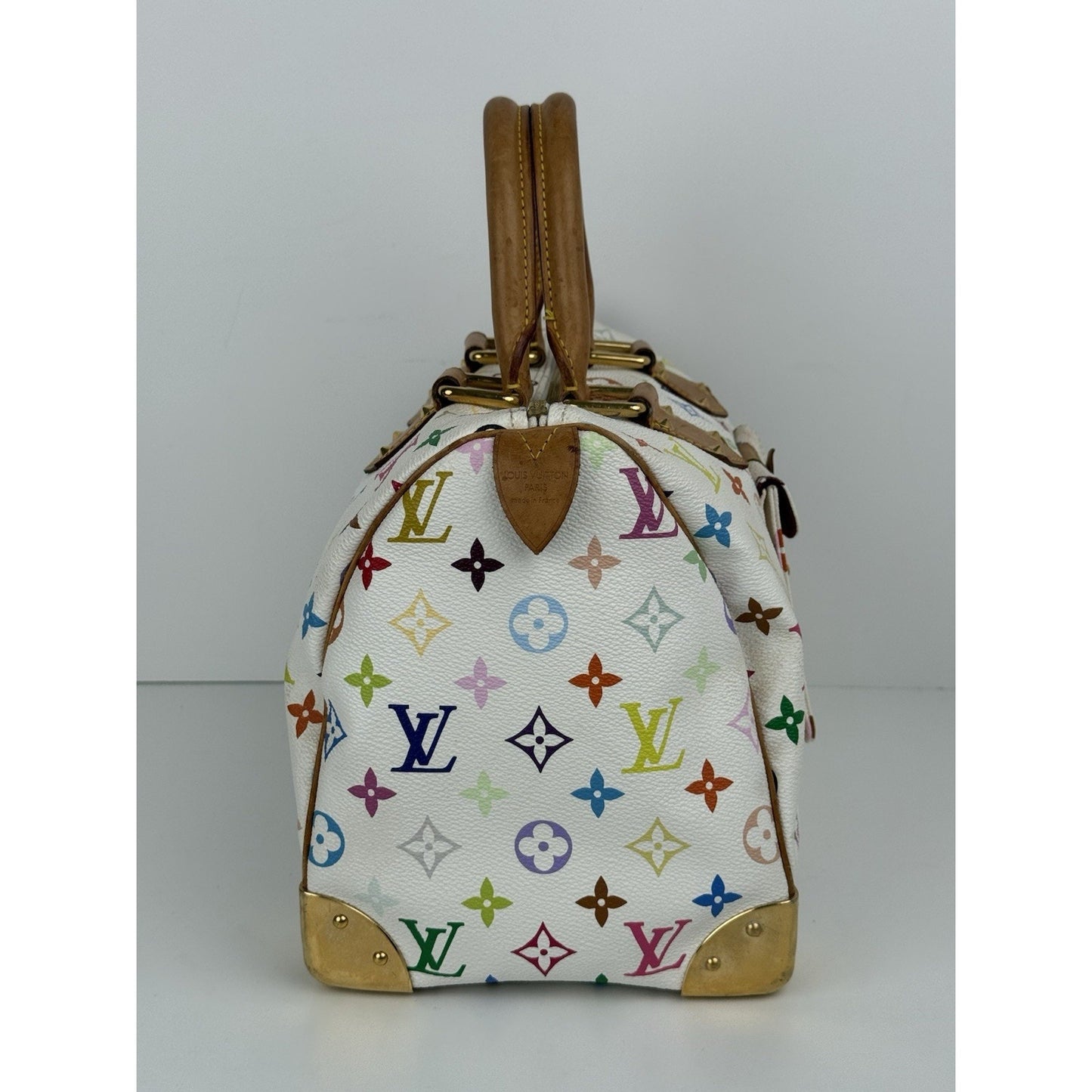 LOUIS VUITTON Speedy 30 Handbag White & Multicolor Monogram Canvas