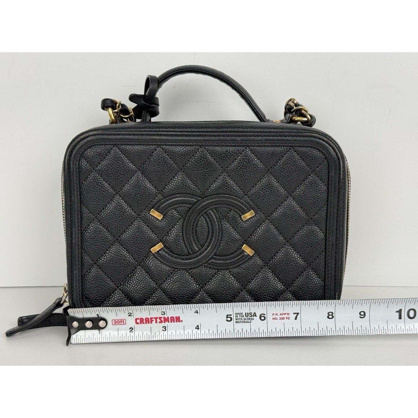 Chanel Caviar Quilted Small CC Filigree Vanity Case Black B-5