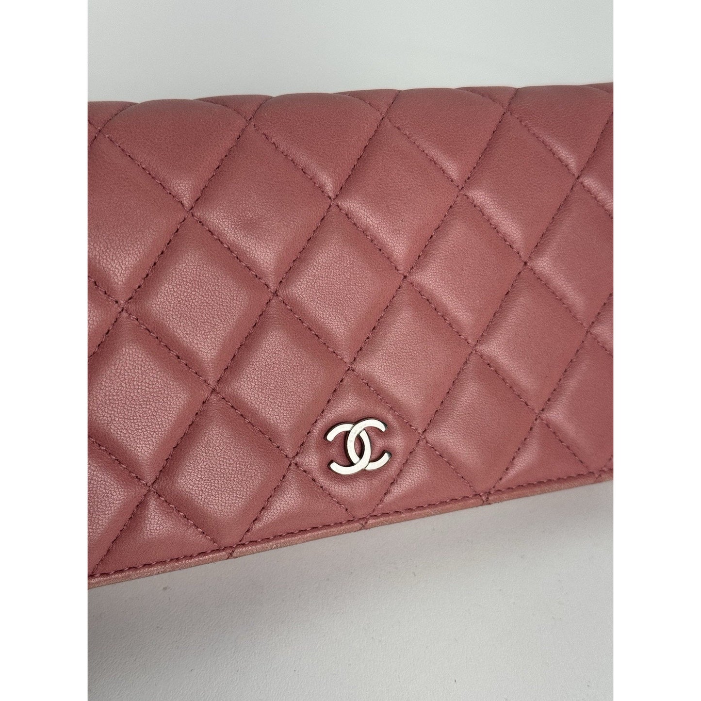 Chanel Long Yen Continental Wallet in Pink Quilted Lambskin Leather