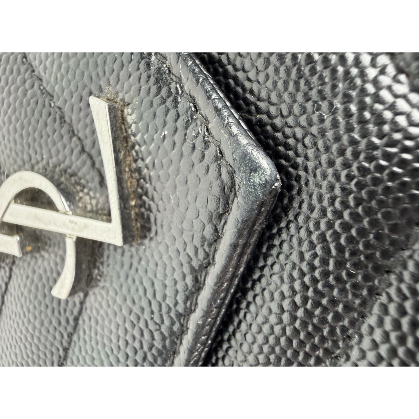 Saint Laurent Cassandre Chain Wallet Bag Small Black Grain de Poudre Leather S12
