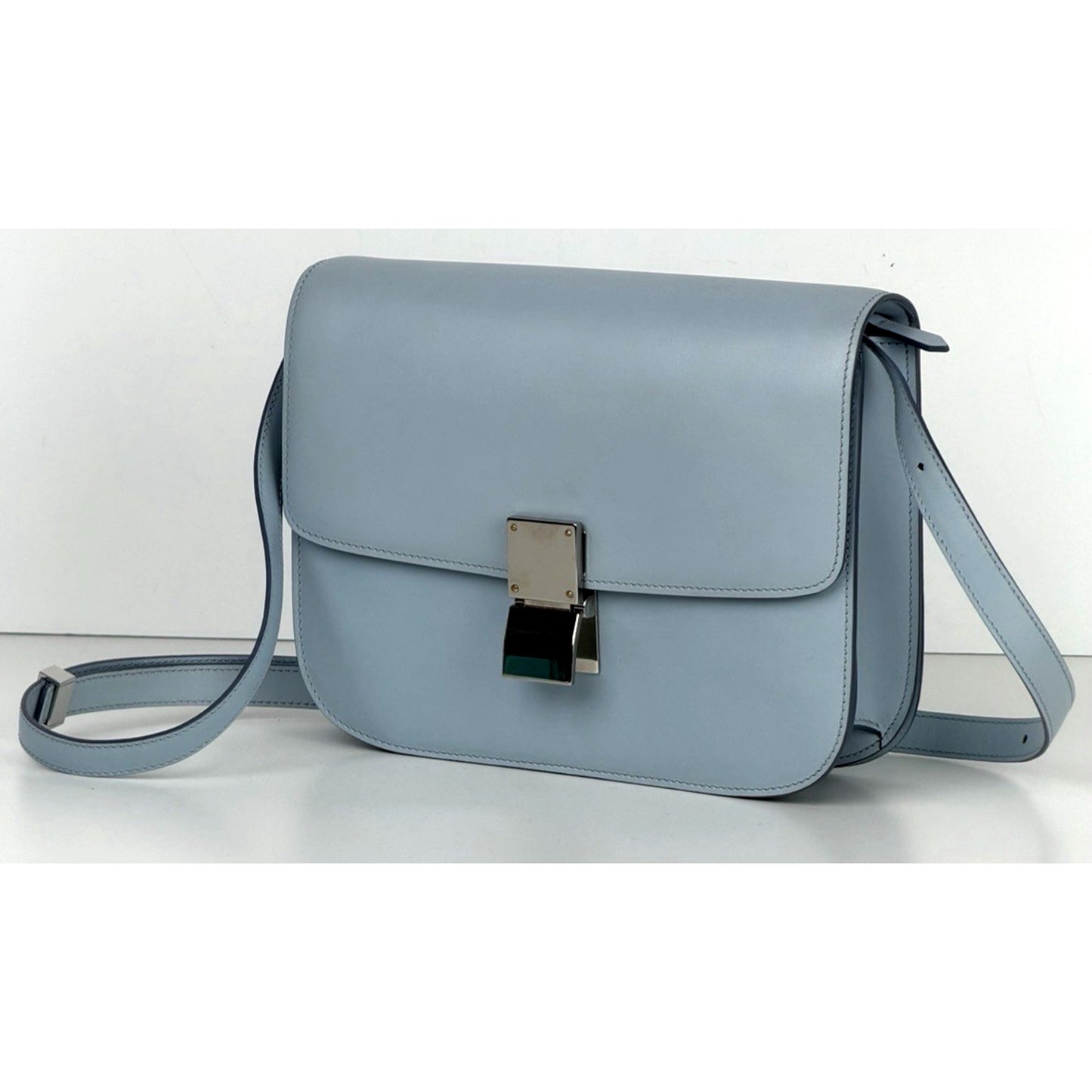 Celine Classic Box Bag Shoulder BagMedium in Light Blue Calfskin Leather C3