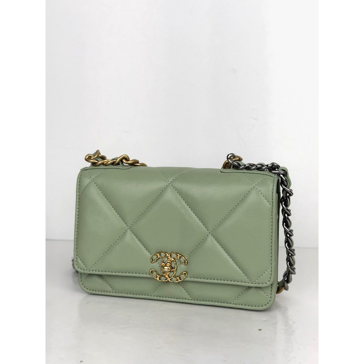 Chanel 19 Wallet on Chain Bag in Mint Green Quilted Lambskin Leather NFC B7