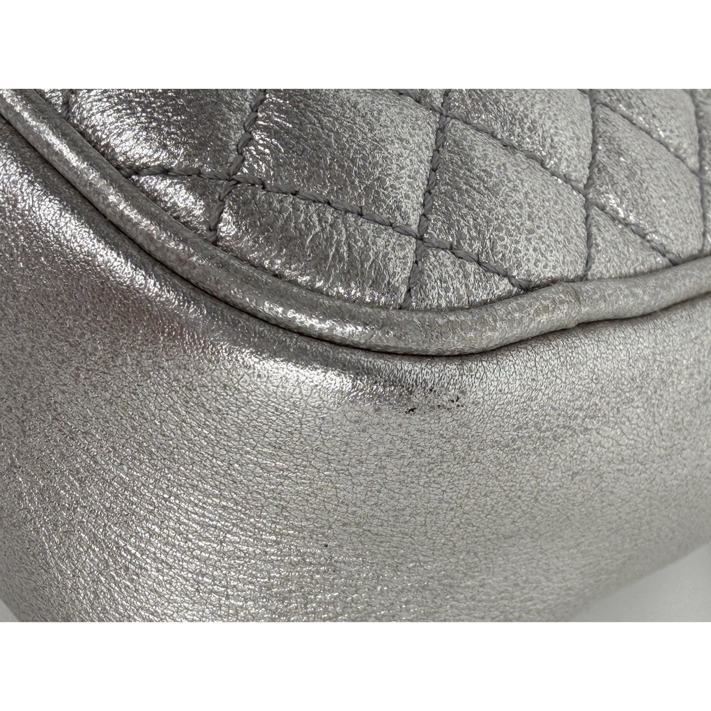 Gucci Web Ophidia Trapuntata Camera Bag Mini Quilted Silver Metallic Leather S