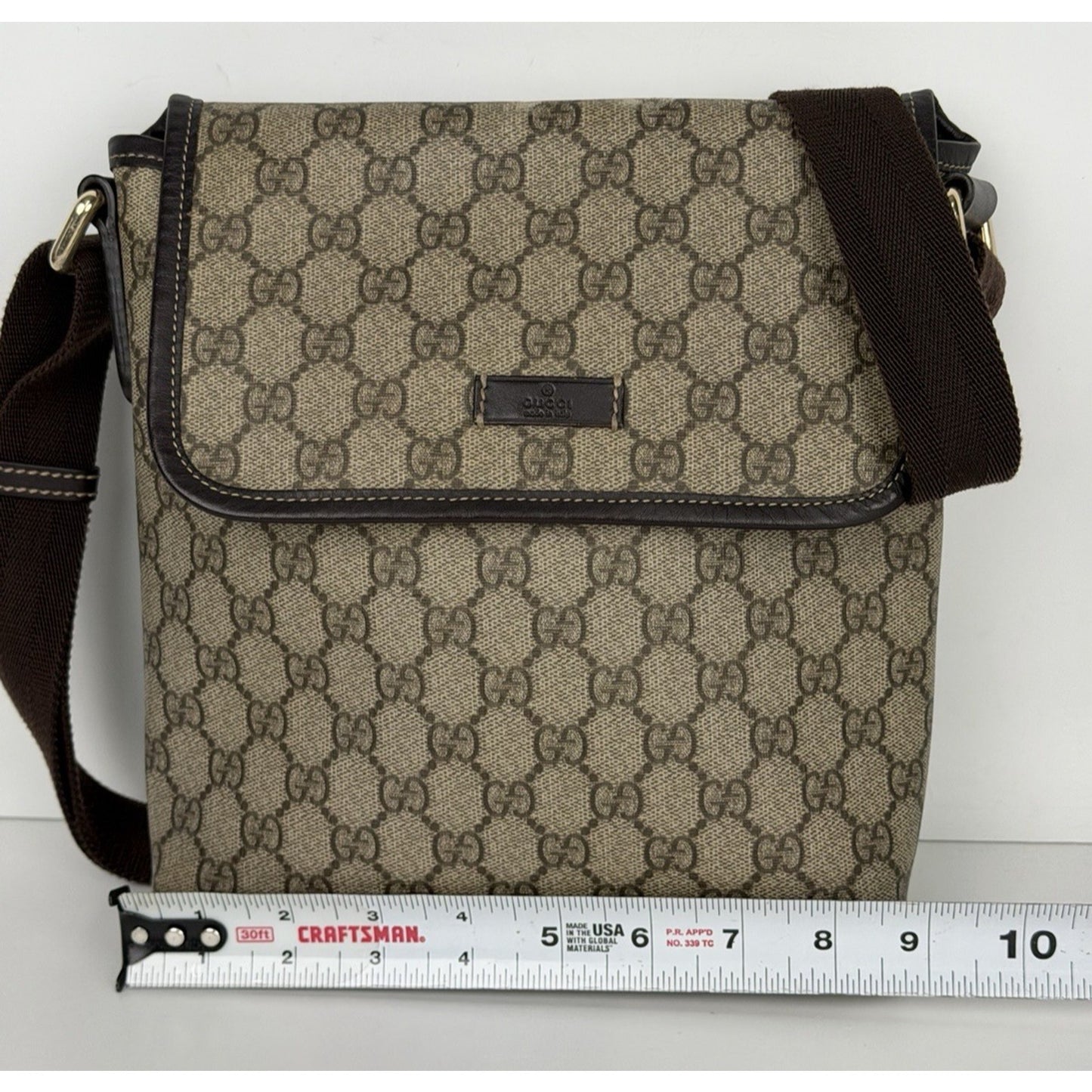 Gucci GG Plus Monogram Messenger Bag in Beige & Dark Brown Coated Canvas S11