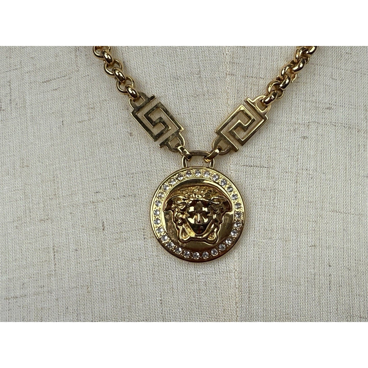 Versace Gold-Tone & Crystal Medusa Pendant Necklace