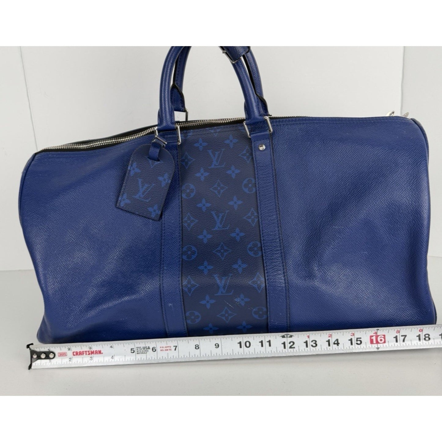 Louis Vuitton Pacific Keepall 50 Bag in Blue Taiga Leather & LV Monogram NFC S