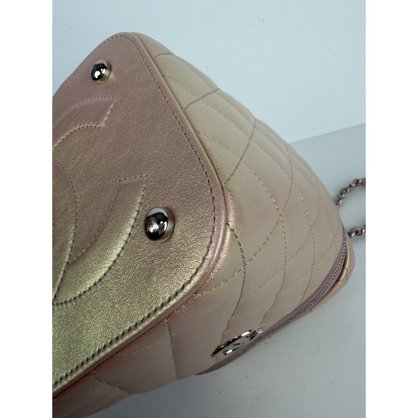 Chanel Small Top Handle Vanity Case Bag Iridescent Pink Quilted Leather NFC B