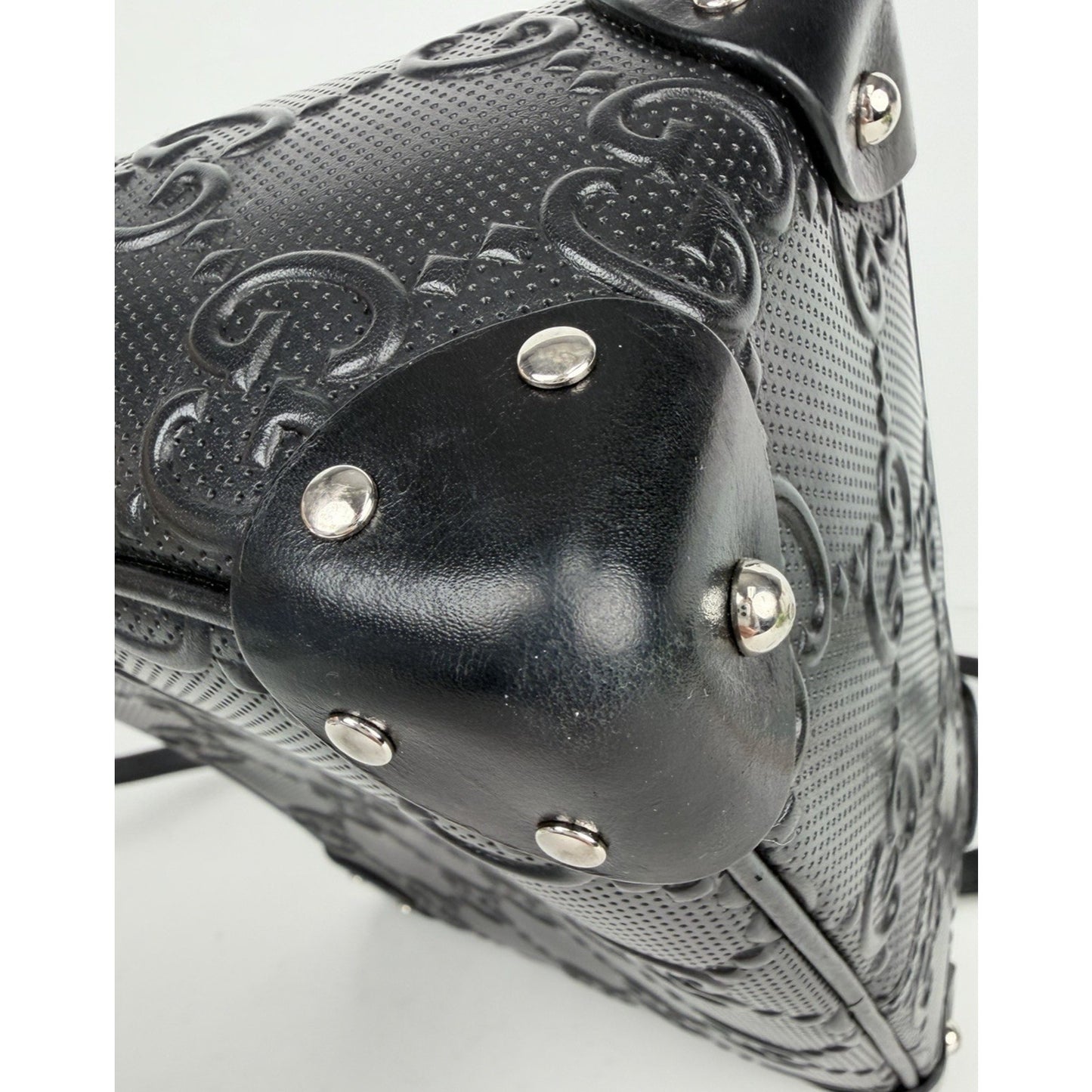 Gucci GG Embossed Leather Shoulder Bag Small in Black Perforated Leather S19