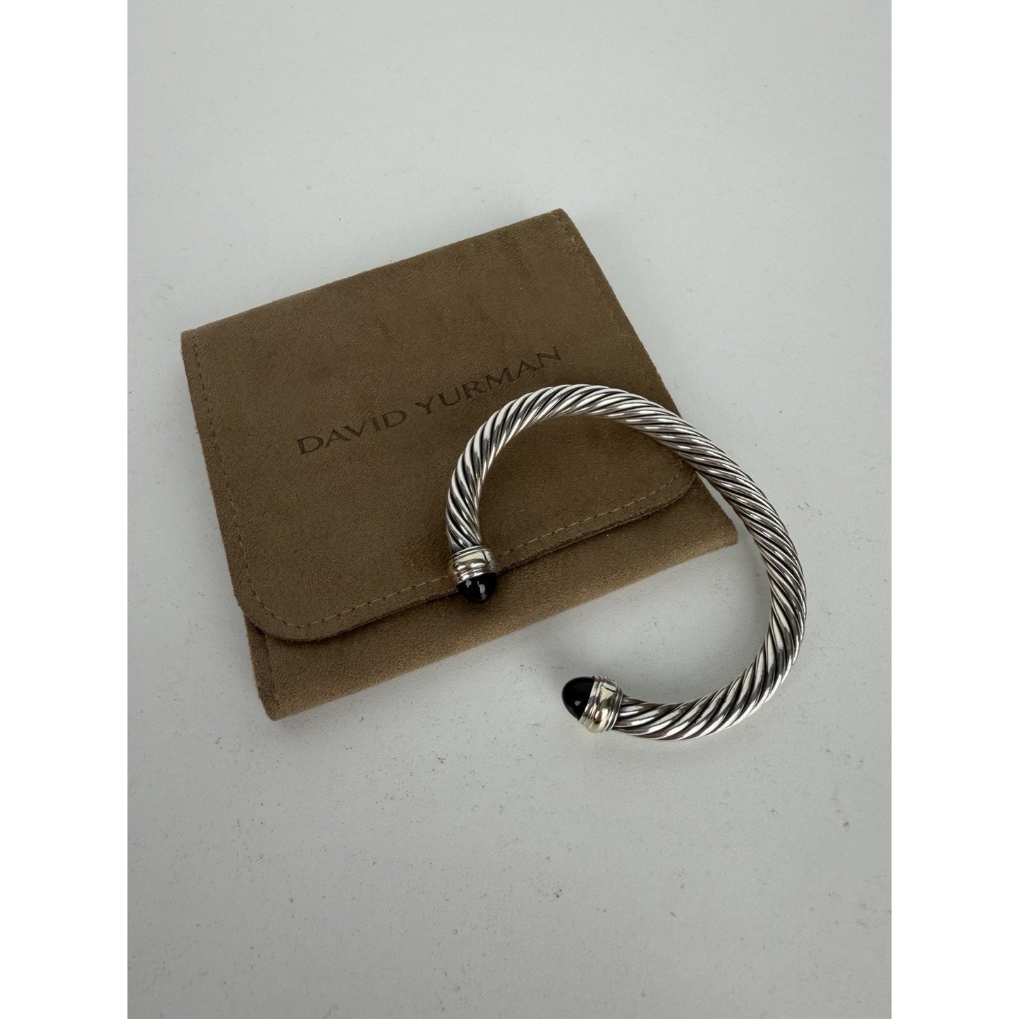 David Yurman Cable Bracelet 7mm Large in Sterling Silver & 14K Yellow Gold Onyx