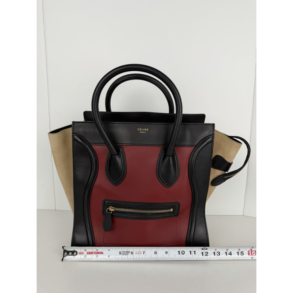 Celine Luggage Tote Bag Micro in Tri-Color Calfskin Leather and Suede S