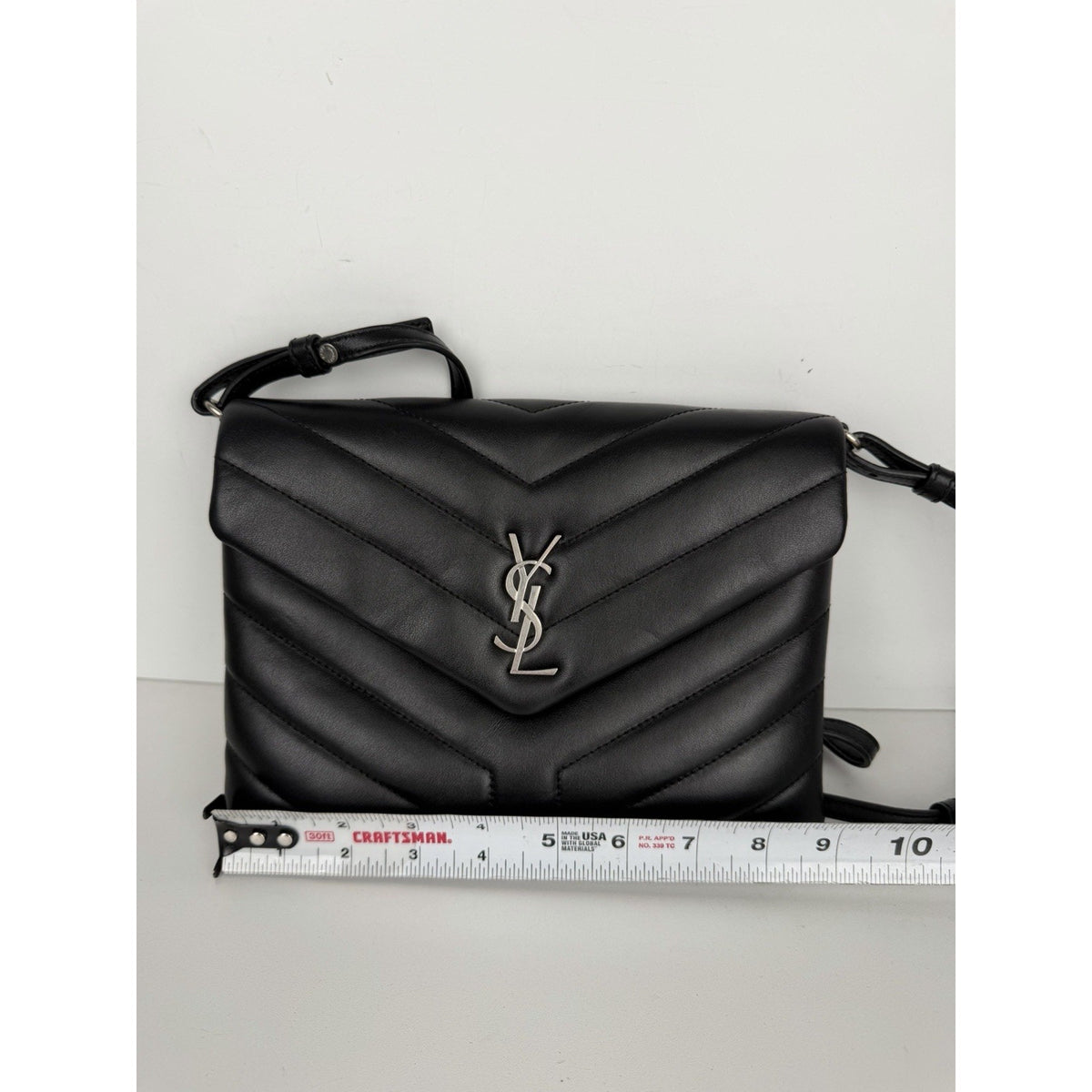 Saint Laurent Loulou Crossbody Bag Small in Black Chevron Quilted Leather S-10