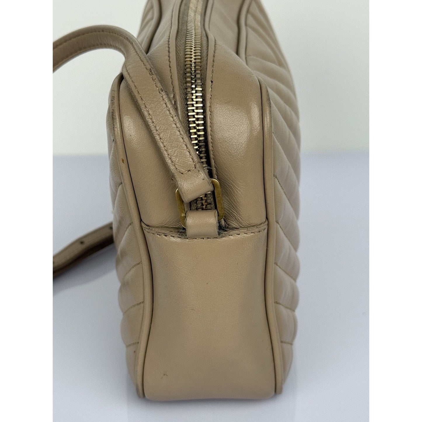 Saint Laurent Camera Bag Calfskin Matelasse Monogram Lou Beige