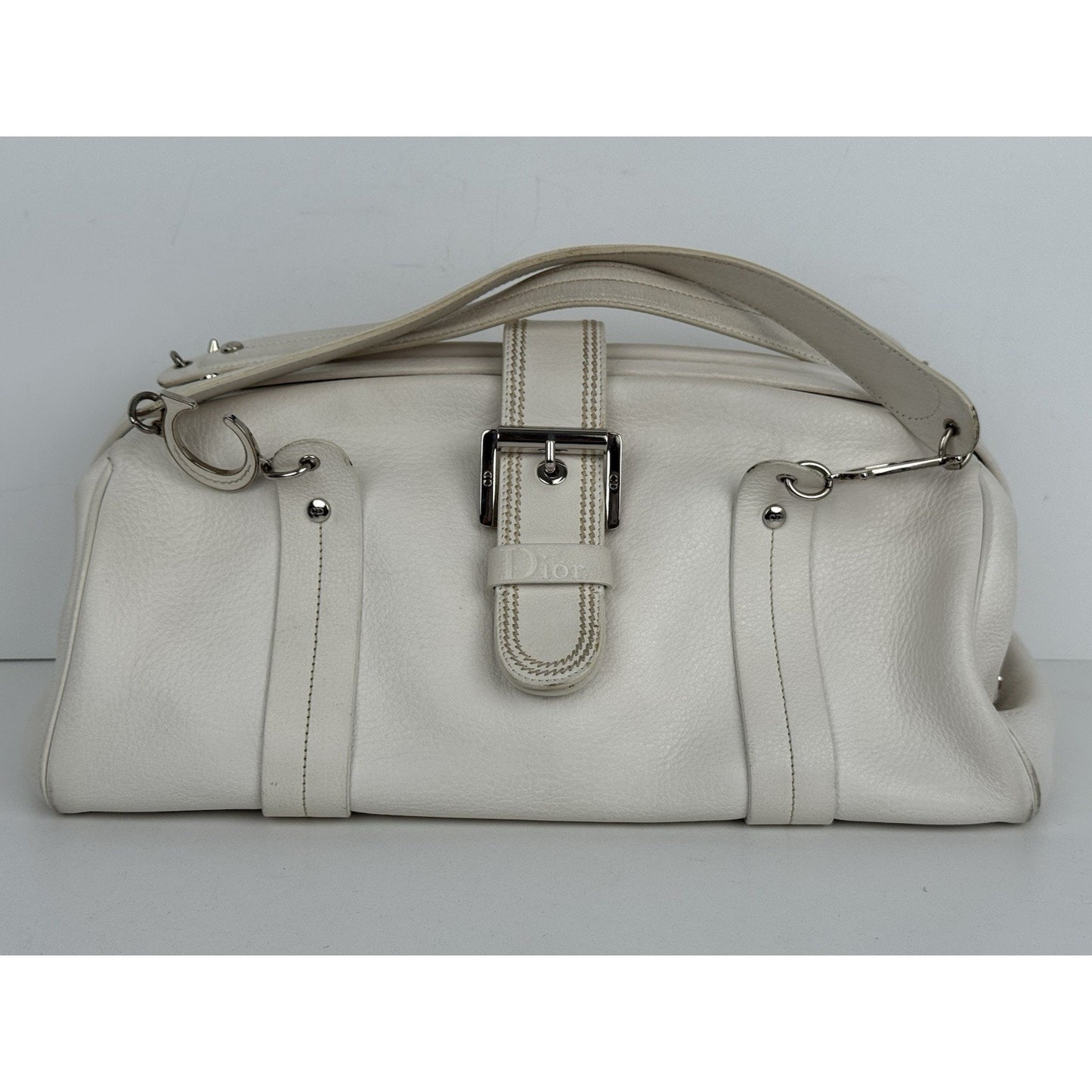 CHRISTIAN DIOR Leather Charm Satchel White