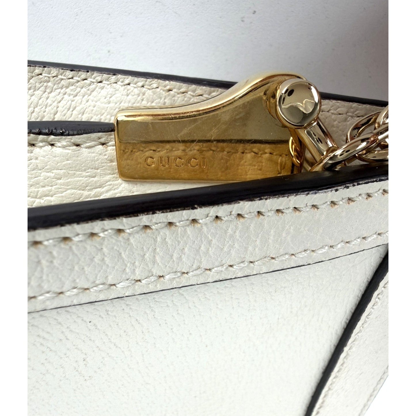 Gucci Ophidia Chain Shoulder Bag in White Leather with Sylvie Web Accent S-04
