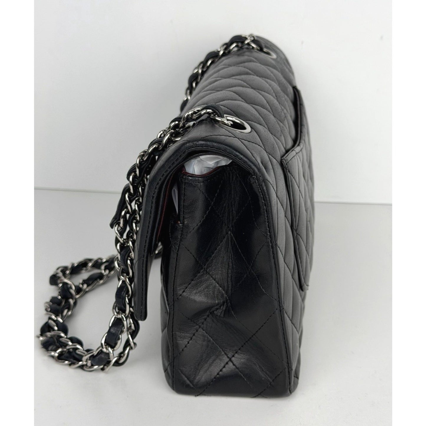 Chanel Classic Double Flap Bag Medium Black Leather Silver Hardware 2008-2009 U3