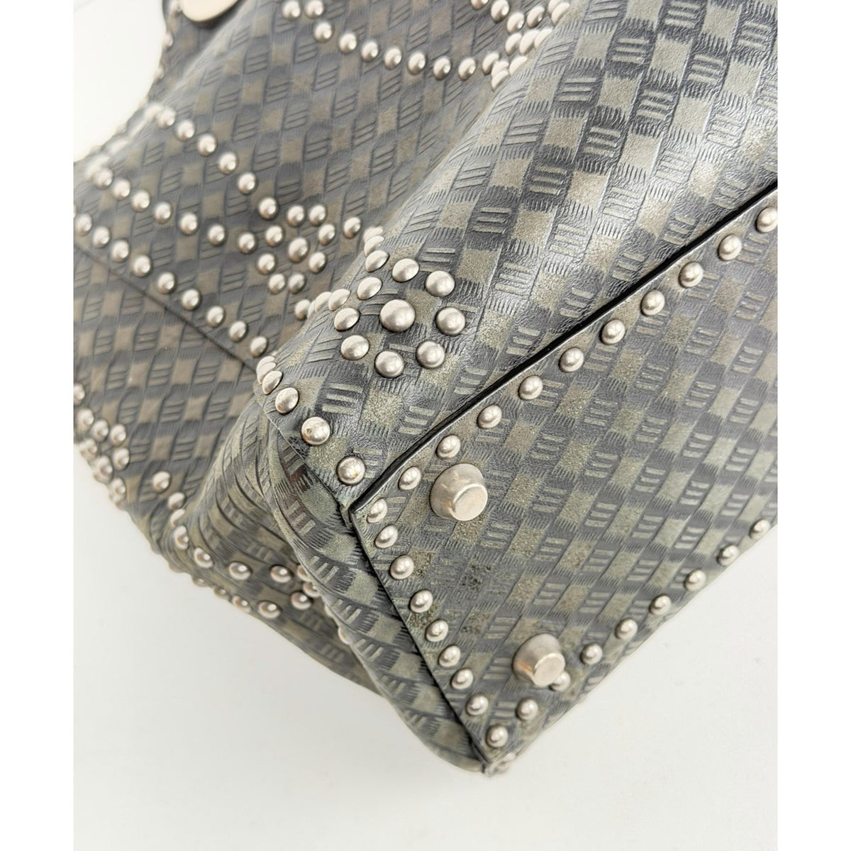 Christian Dior Lady Dior Studded Medium Top Handle Bag Black Leather NFC D8