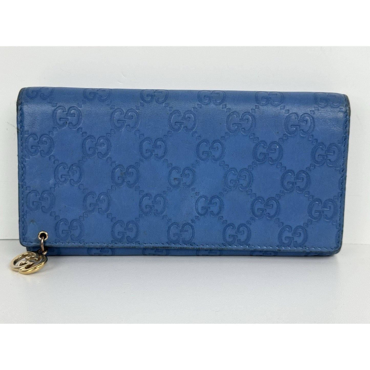 Gucci Blue Guccissima Leather Long Wallet Gold Hardware (Missing Chain)