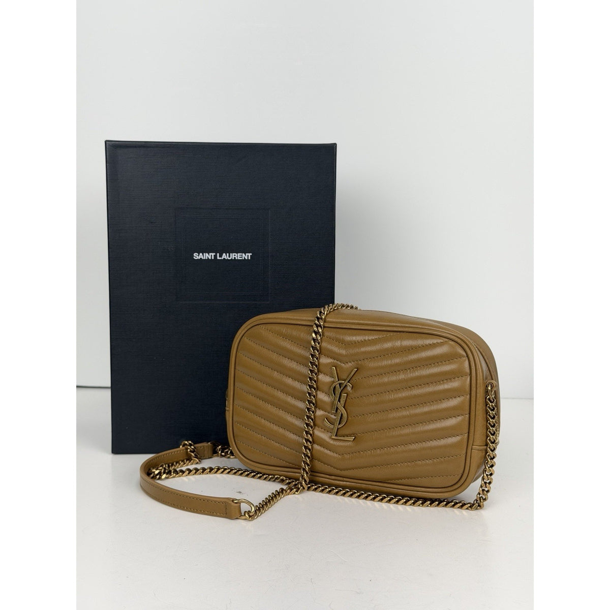 Saint Laurent Chevron Lou Camera Mini Shoulder Bag in Brown Leather S20