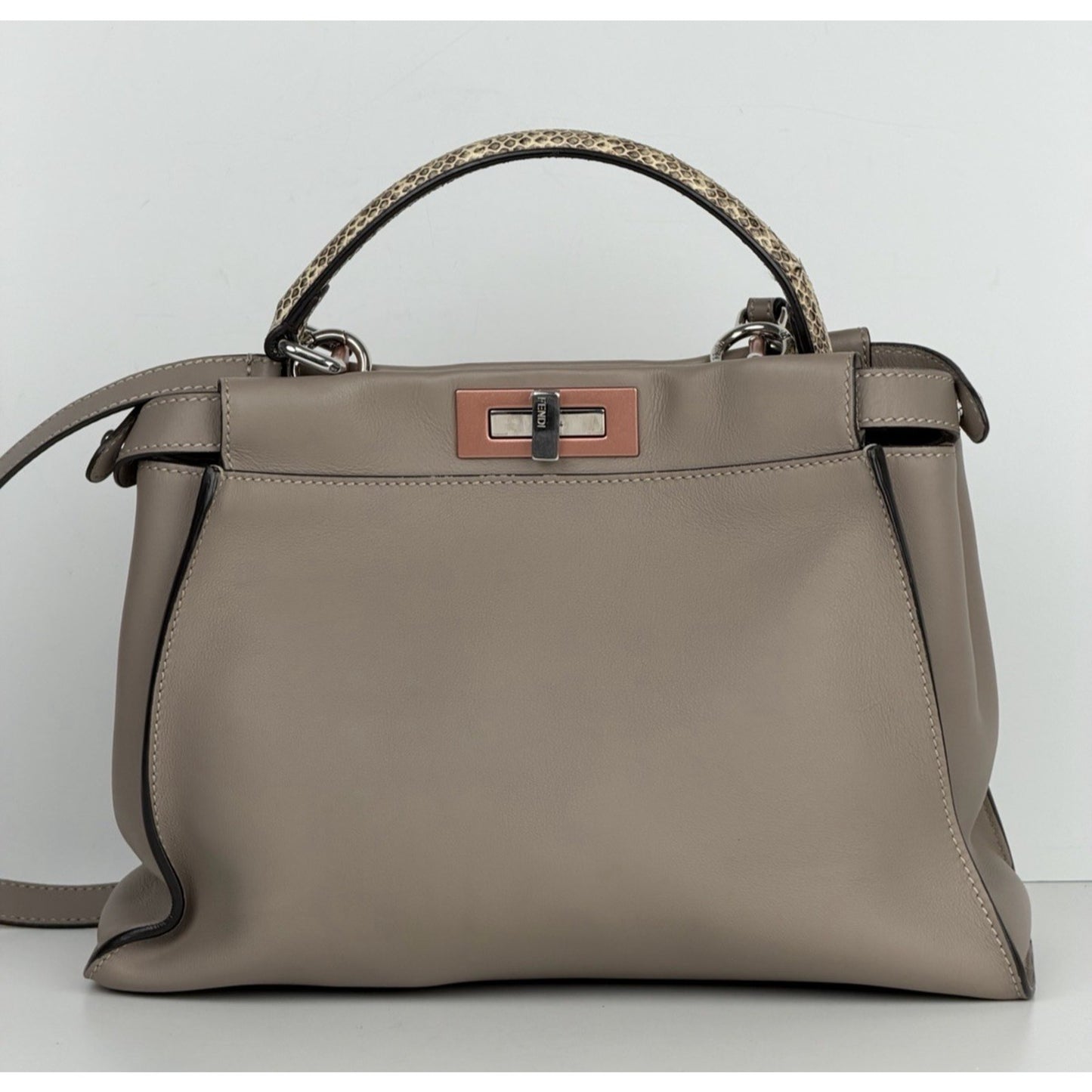 Fendi Peekaboo Python-Trimmed Medium in Taupe Leather for Women B6
