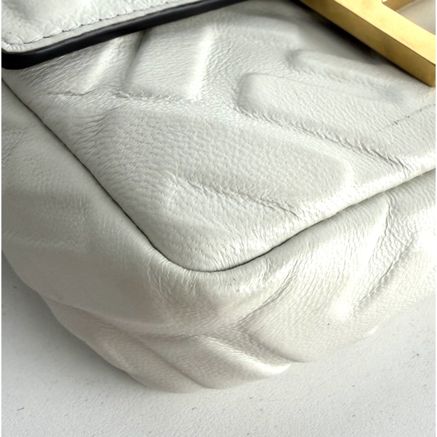 Fendi Baguette Mini Bag in White Calfskin Leather Gold Hardware D-7