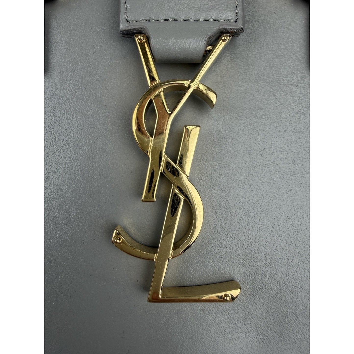 Saint Laurent Baby Monogram Downtown Cabas Bag in Gray Calfskin Leather S-19