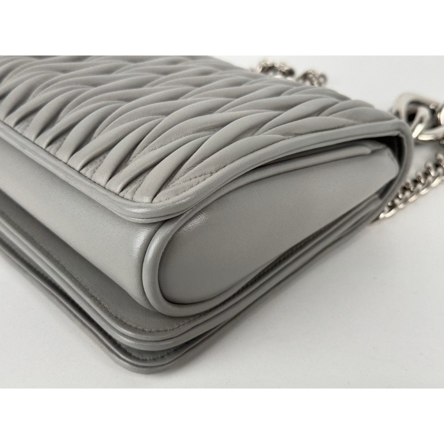 Miu Miu Nappa Matelassé Flap Crossbody Bag Grey B-6