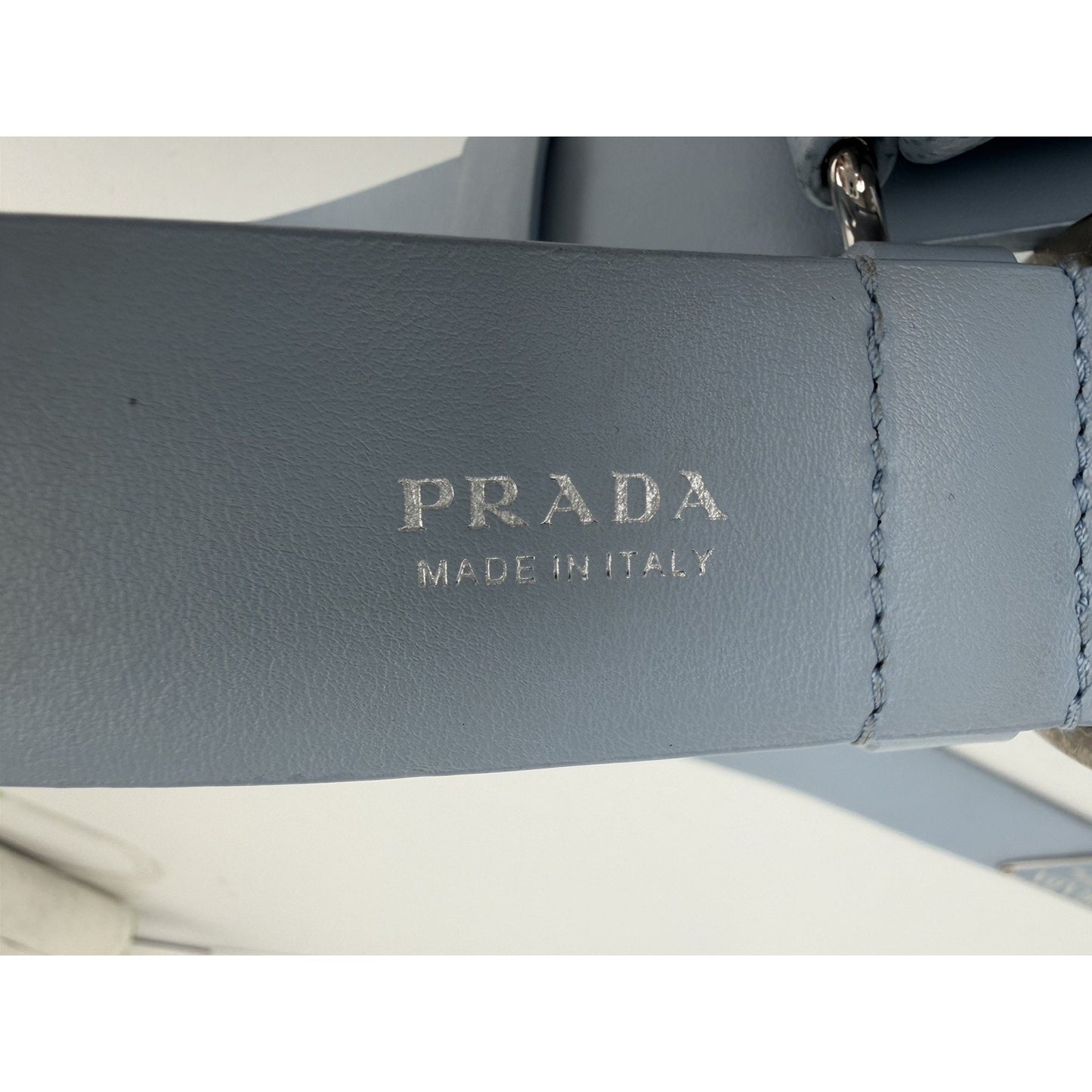 Prada Shoulder Bag Triangle Logo in Light Blue Saffiano Leather S05