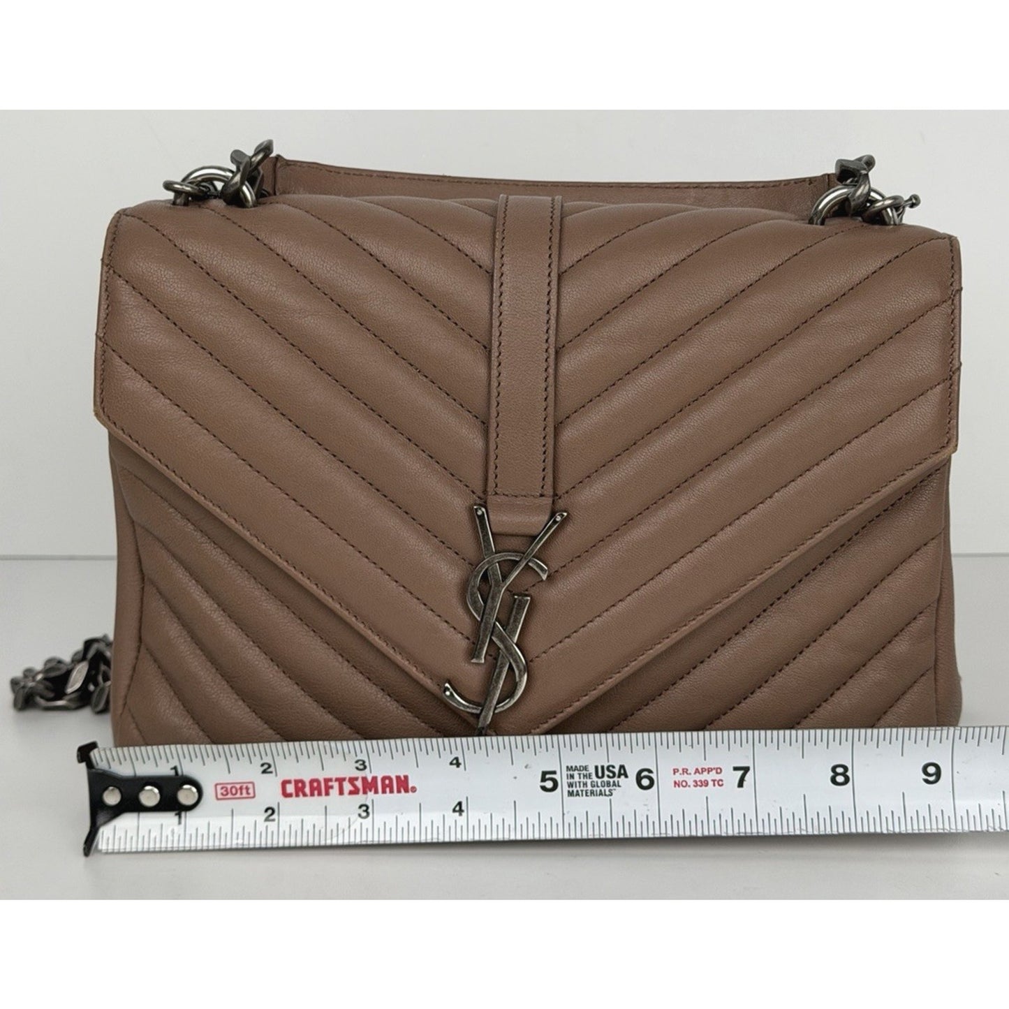 Saint Laurent Monogram College Bag Medium in Brown Quilted Chevron Leather C4