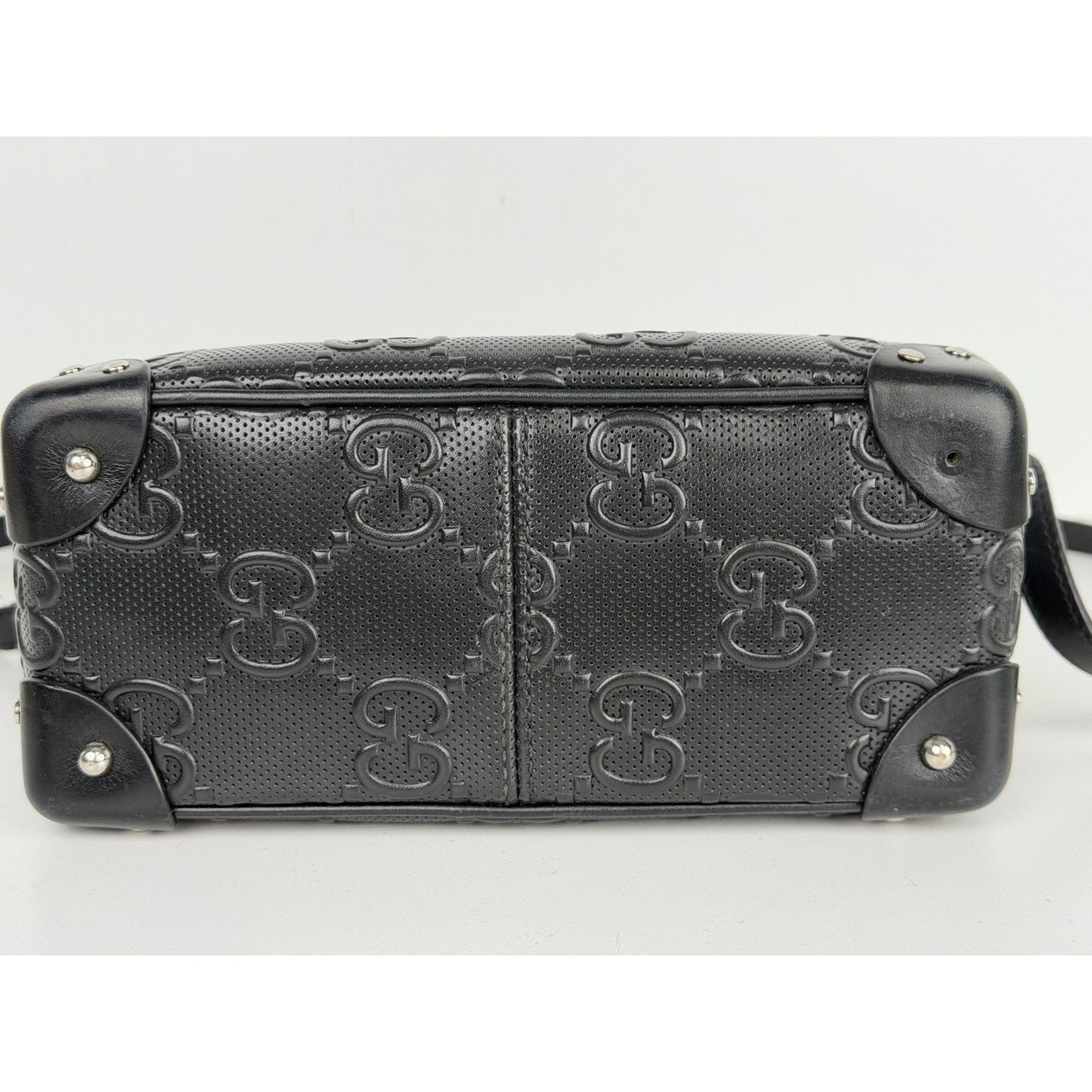 Gucci GG Embossed Leather Shoulder Bag Small in Black Perforated Leather S19