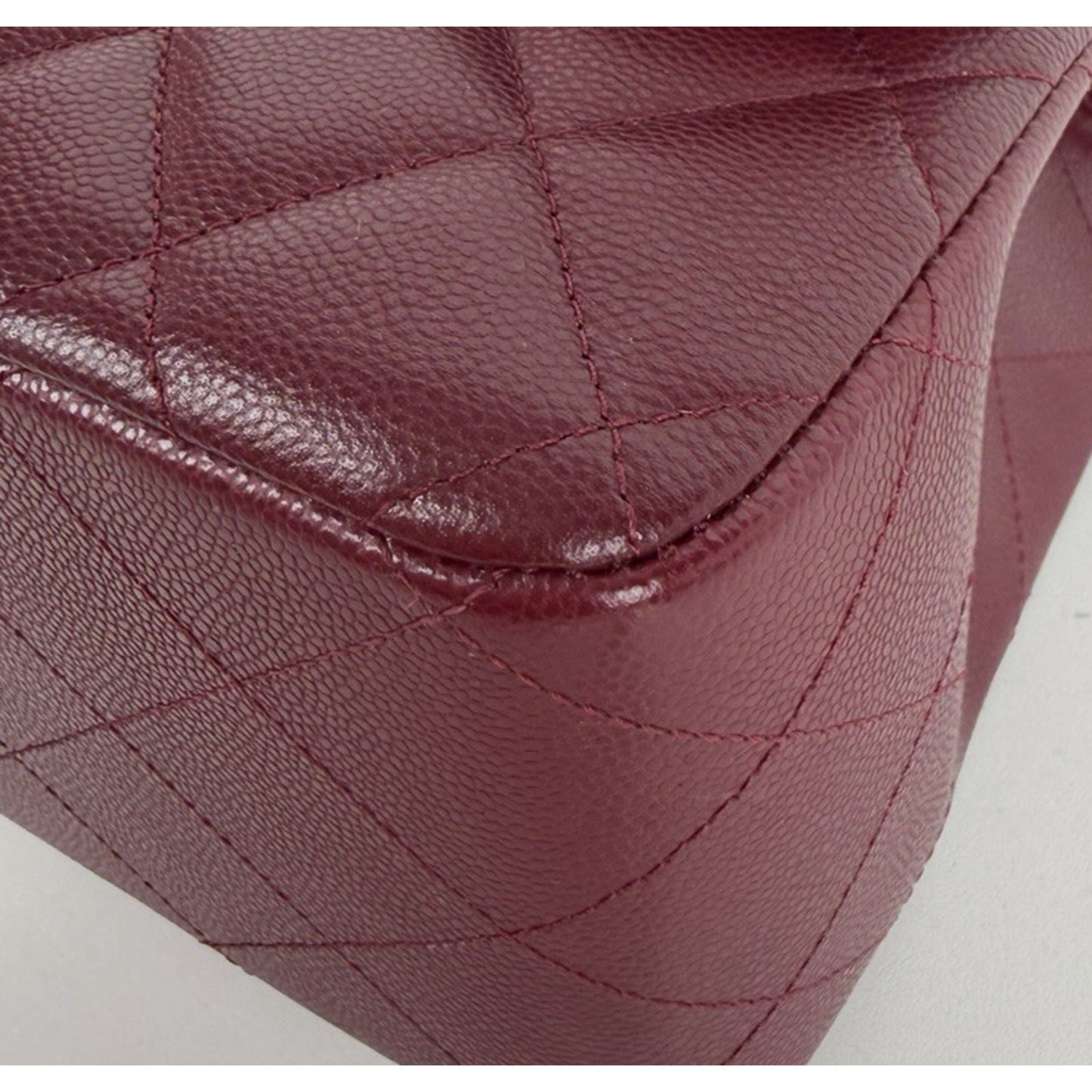 Chanel Classic Double Flap Jumbo Shoulder Bag in Burgundy Caviar Leather NFC E-5