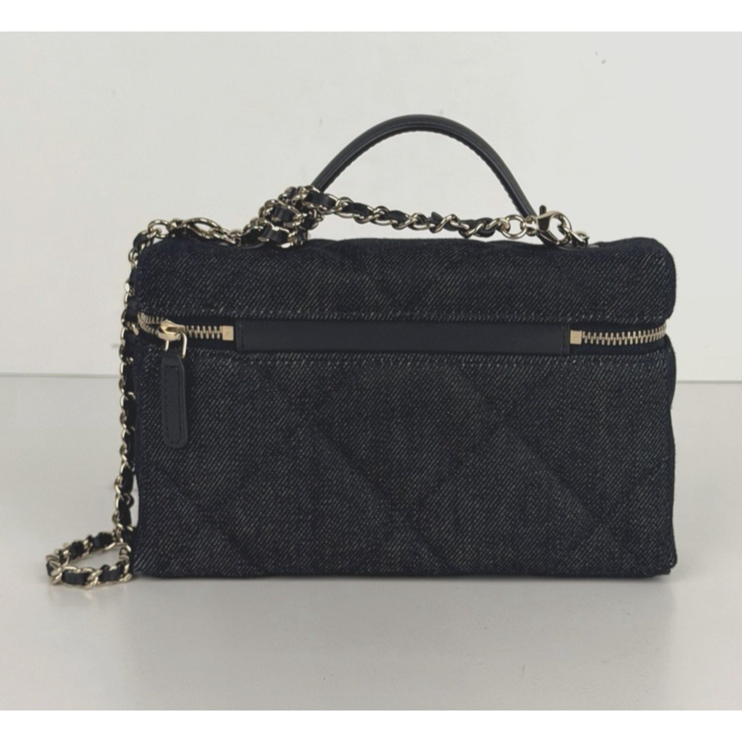 Chanel Slim Vanity Case Crossbody Bag in Blue Quilted Denim With Chain NFC E-1