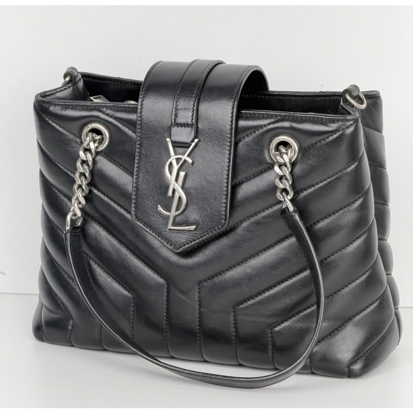 Saint Laurent Y Quilted Monogram Small Loulou Shopper Tote Bag Black Leather C8