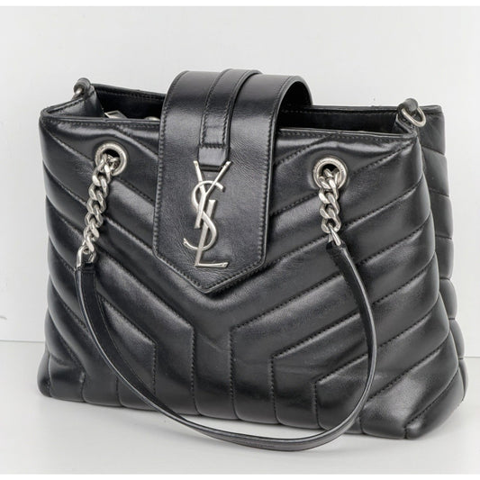 Saint Laurent Y Quilted Monogram Small Loulou Shopper Tote Bag Black Leather D3