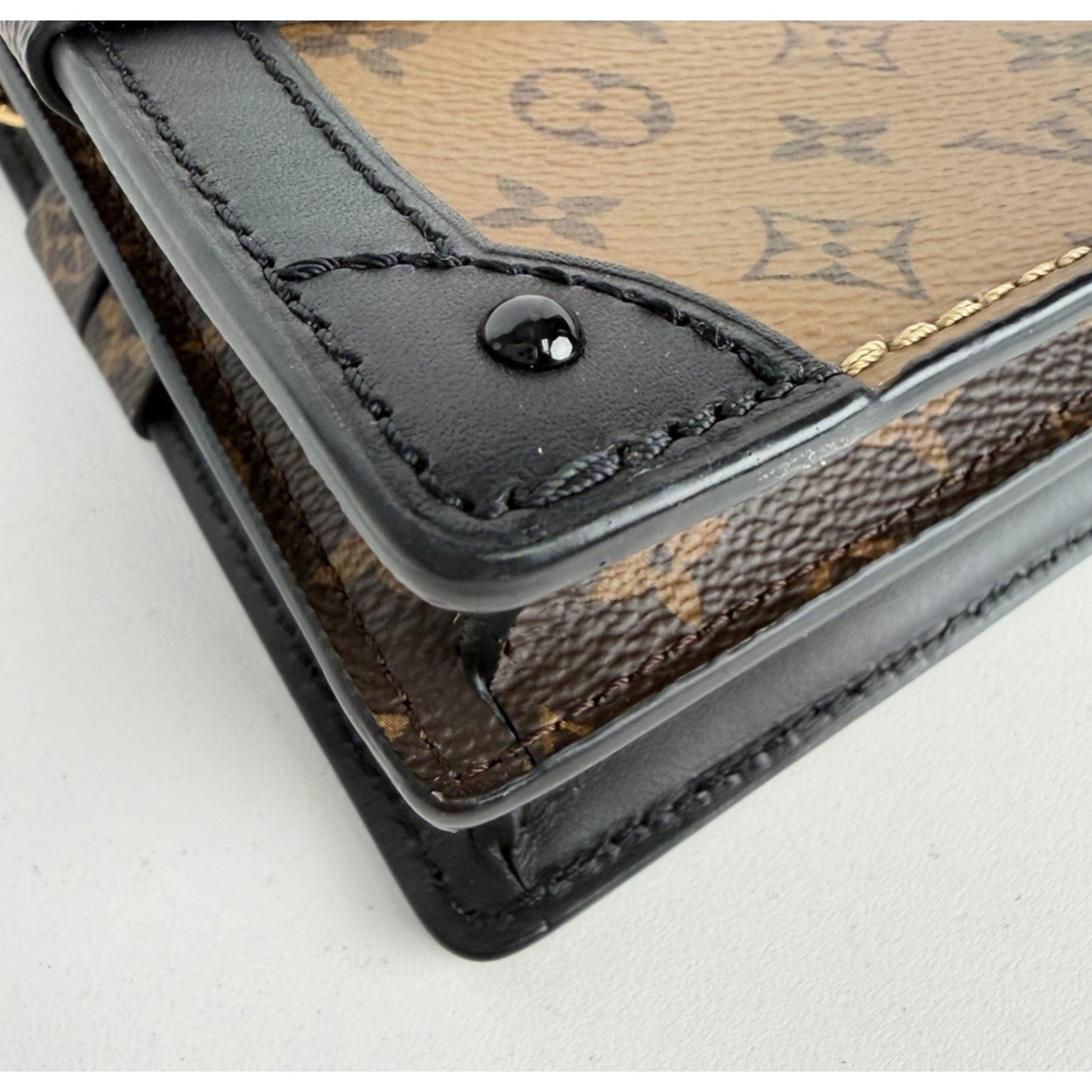 Louis Vuitton Trunk Clutch Bag in Reverse Monogram Coated Canvas NFC D2