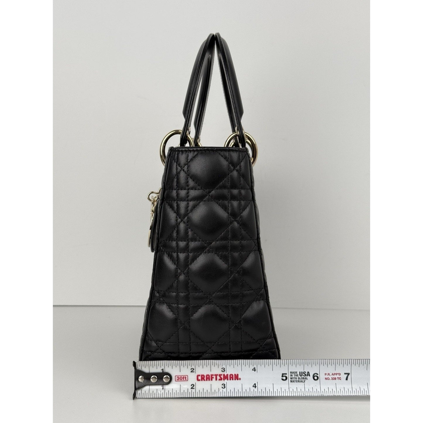 Dior Lady Medium Tote Shoulder Bag Black Leather