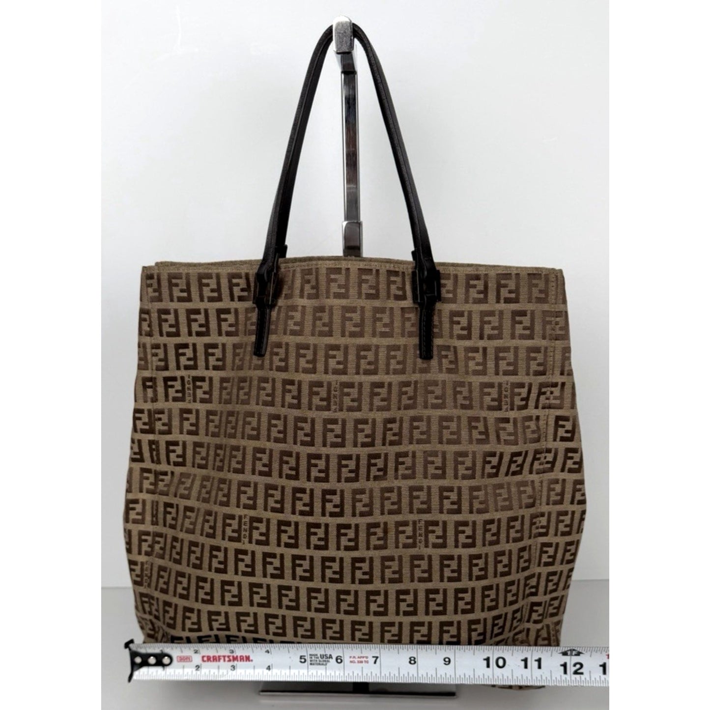 Fendi Zucchino Tote Bag in FF Monogram Canvas with Leather Trim S-05