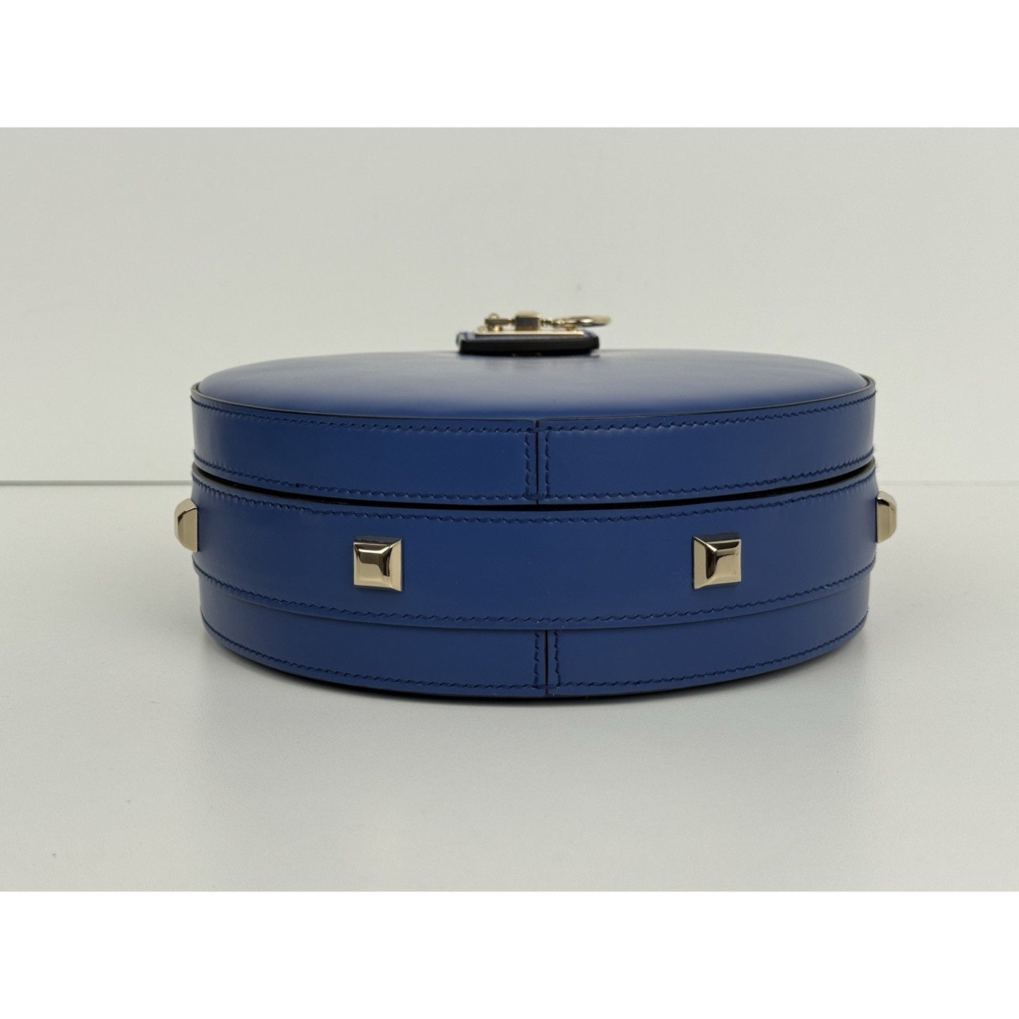 Salvatore Ferragamo Studio Round Bag Blue Leather with Gold Hardware
