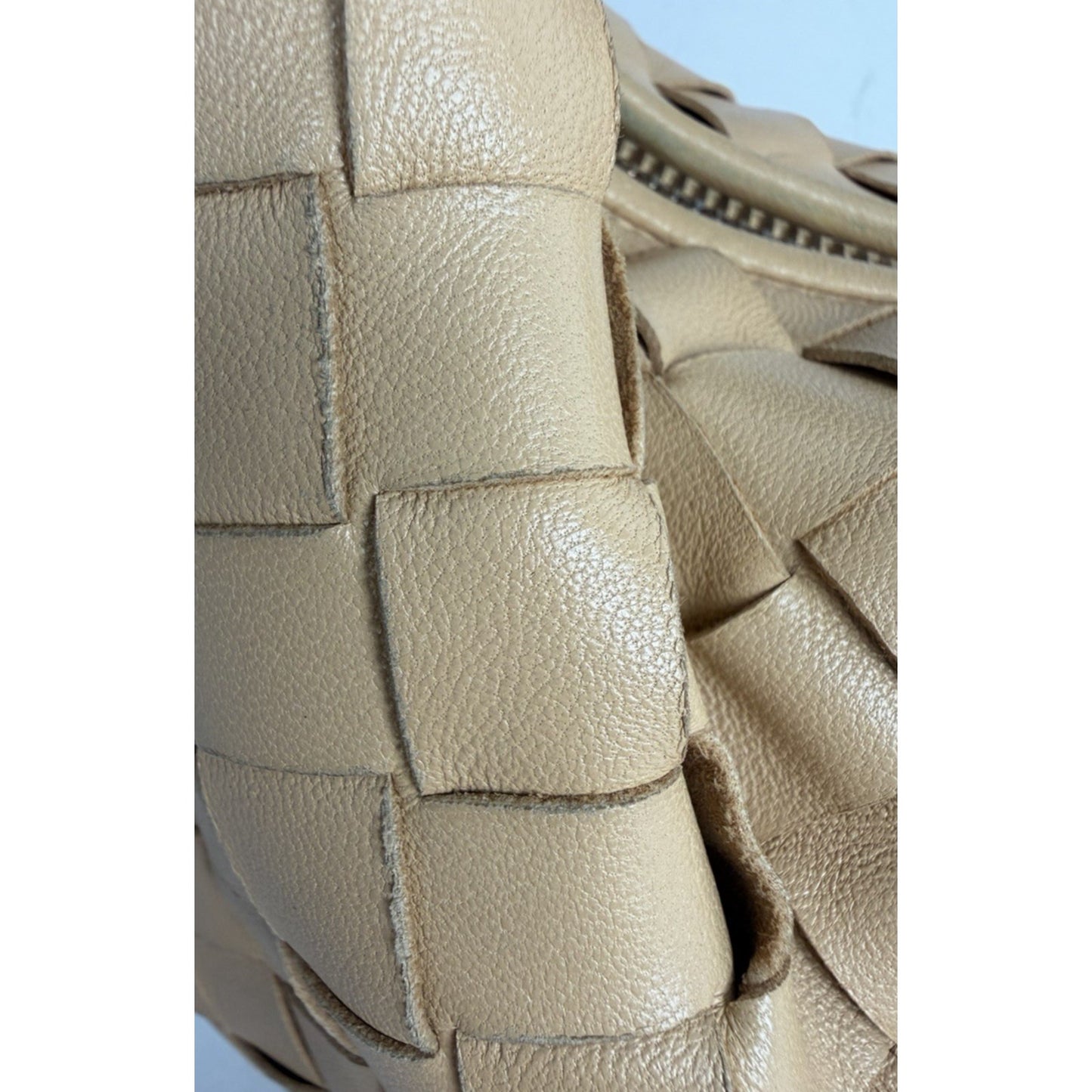 Bottega Veneta Jodie Hobo HandBag Mini Caramel Interacciato Woven Leather S11