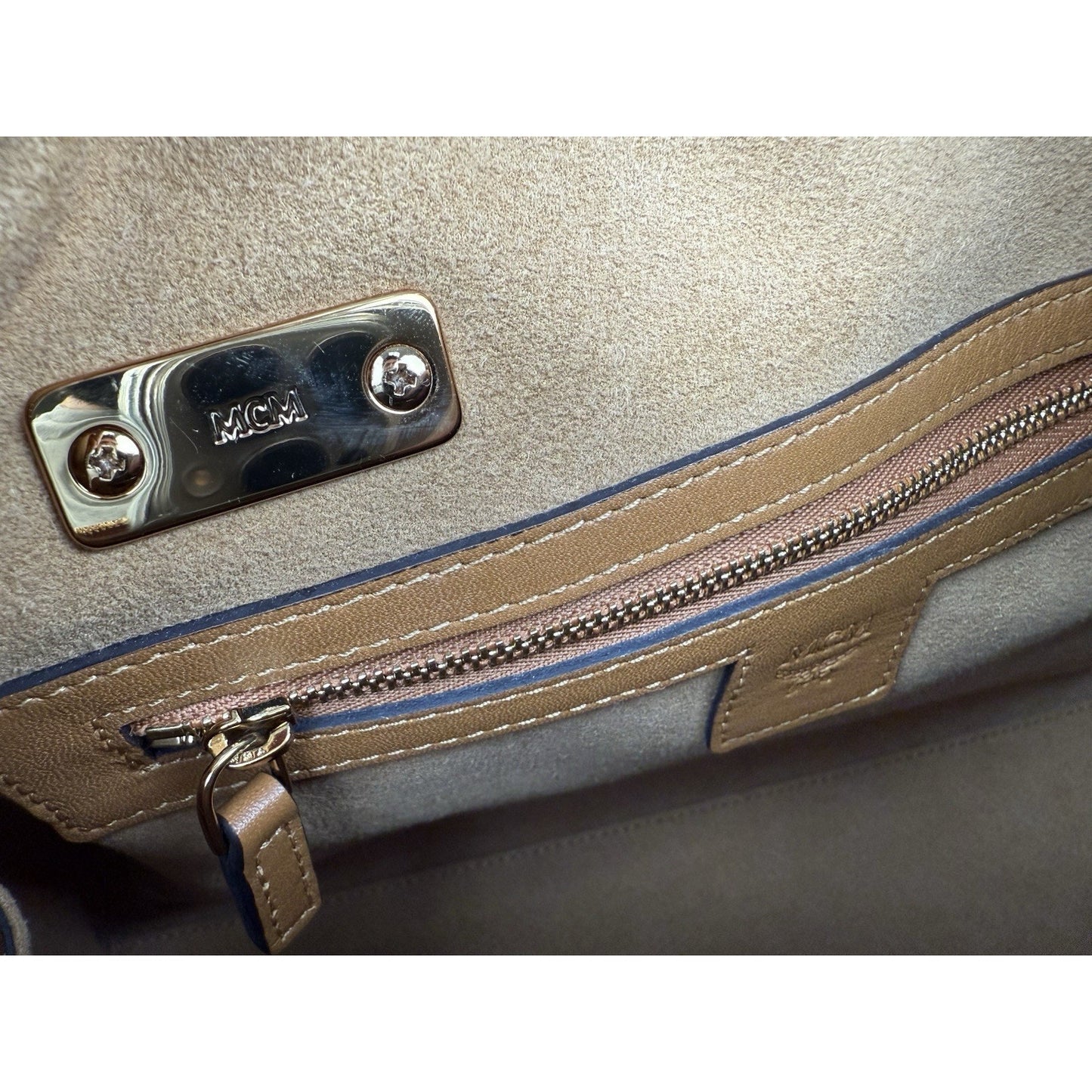 MCM Visetos Cognac Boston Satchel Handbag