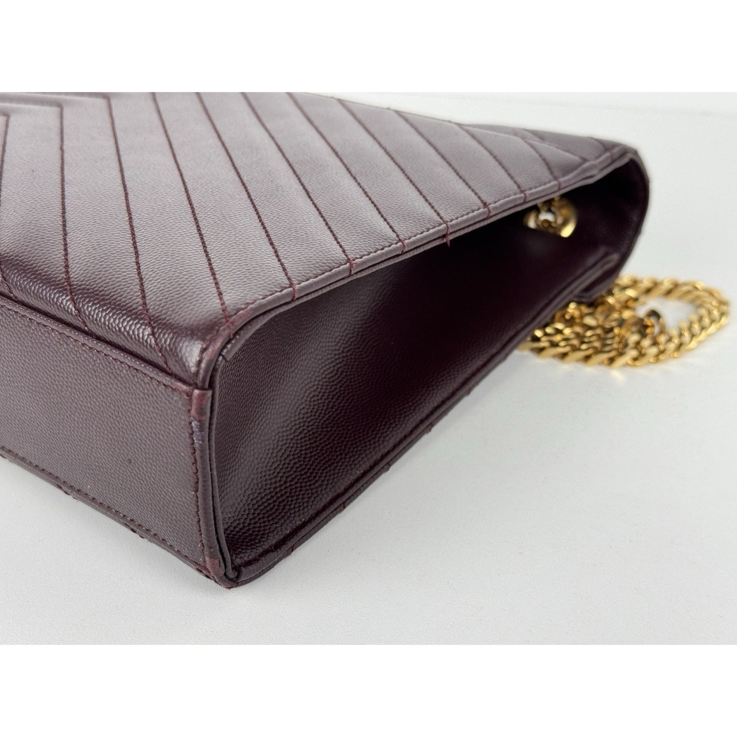 SAINT LAURENT Grain De Poudre Matelasse Chevron Large Monogram Satchel B-6