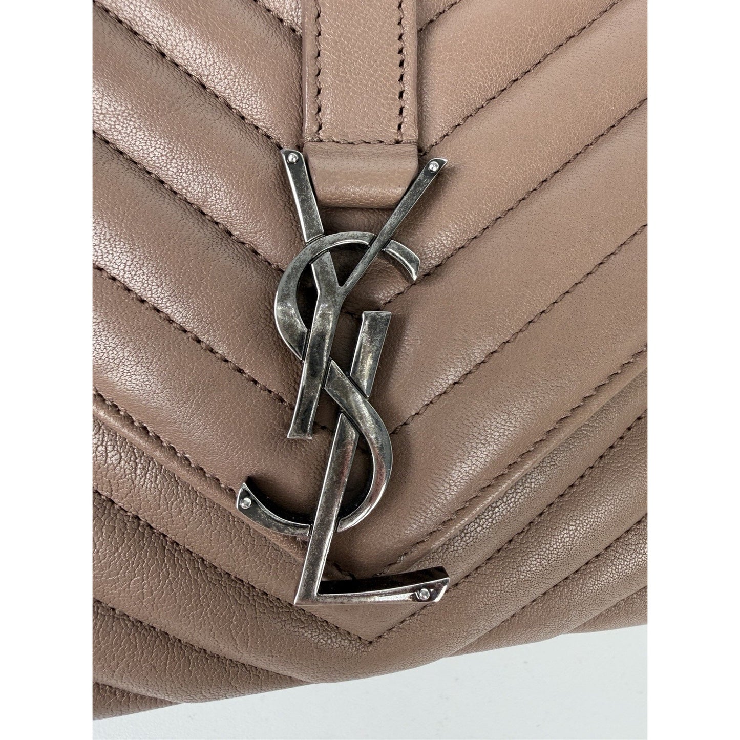 Saint Laurent Monogram College Bag Medium in Brown Quilted Chevron Leather C4