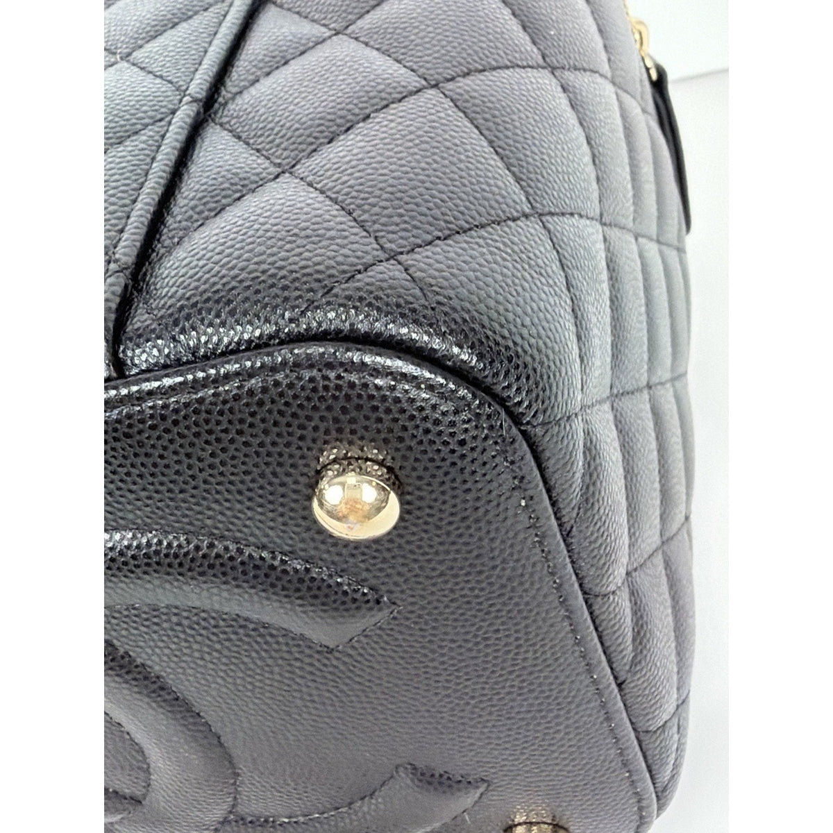 Chanel Vanity Case Top Handle Crossbody Bag Black Quilted Caviar Leather NFC F3