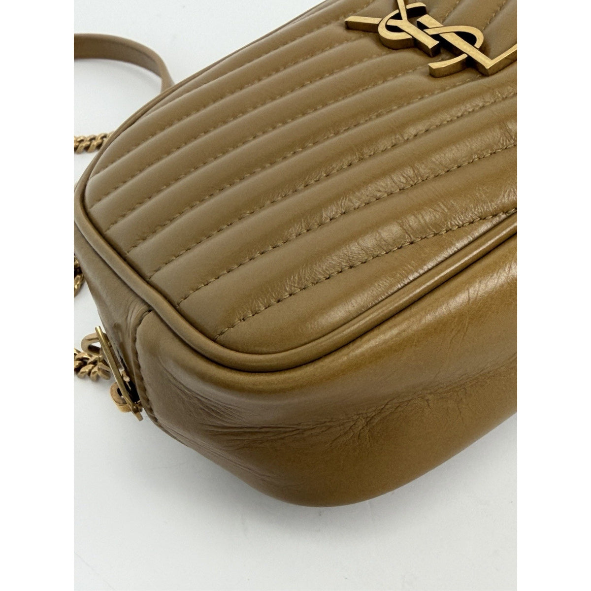 Saint Laurent Chevron Lou Camera Mini Shoulder Bag in Brown Leather S20