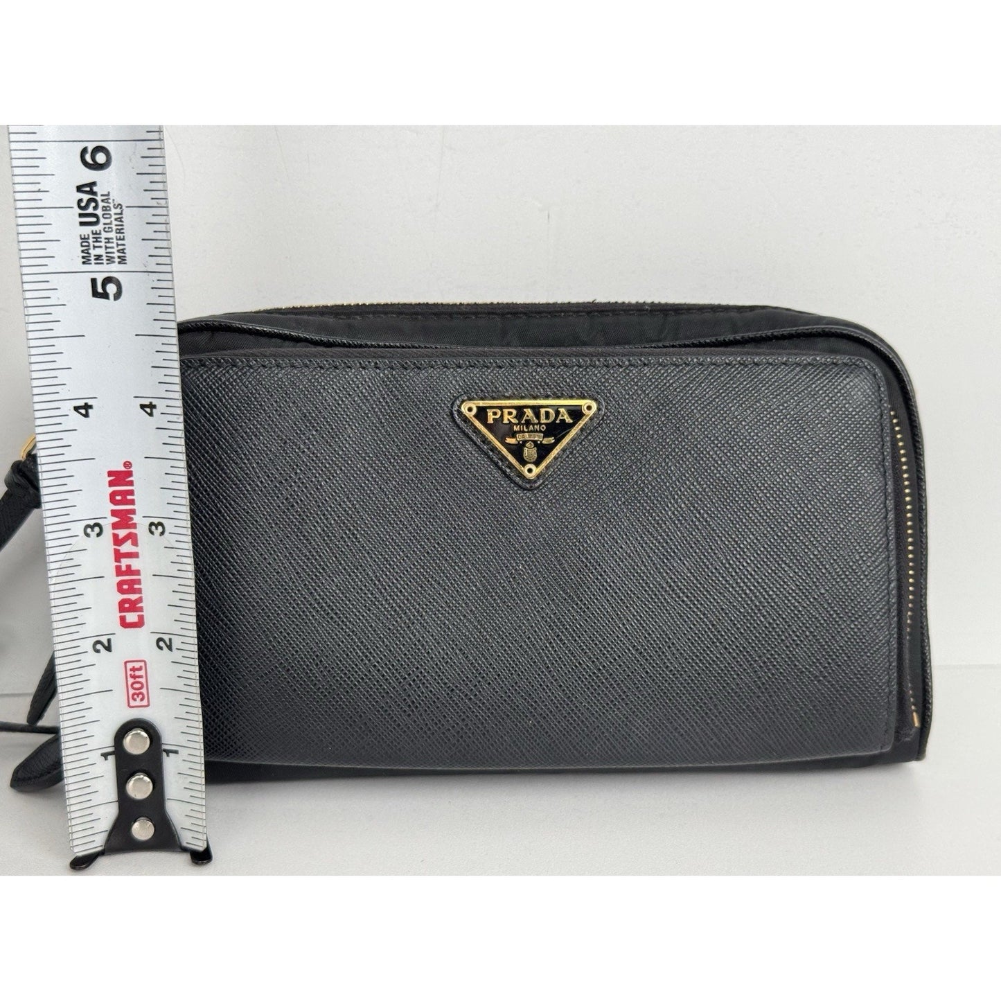 Prada Saffiano Leather Mini Double Zip Crossbody Black B-6