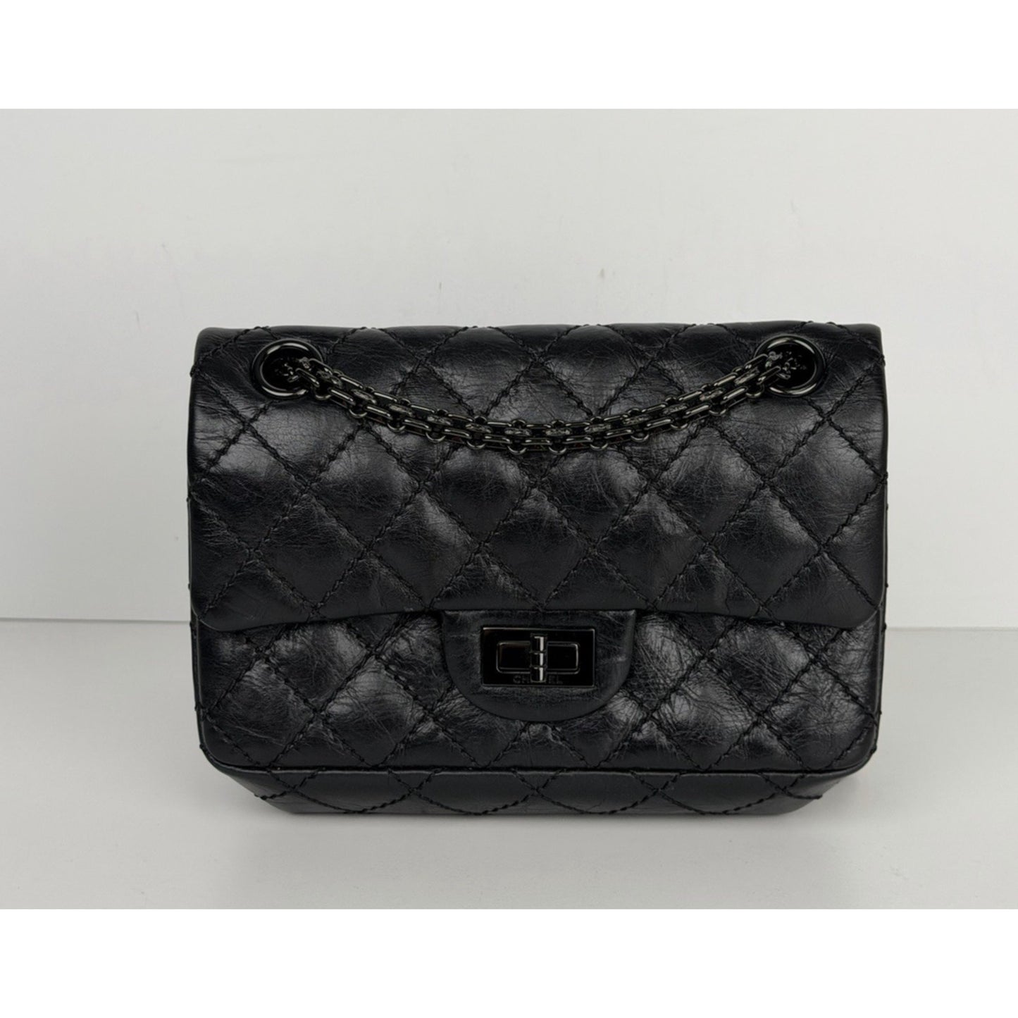 Chanel 2.55 Reissue Mini Flap Bag in Black Aged Calfskin Leather 2017 D5