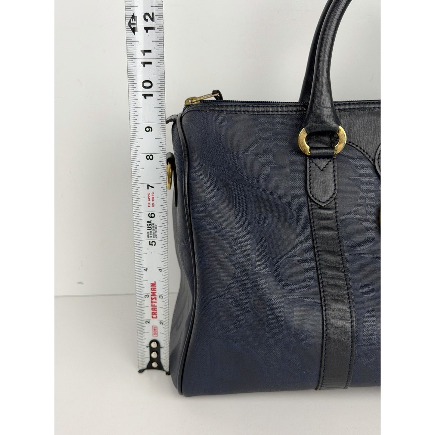 Christian Dior Trotter Boston 40 Bag Vintage in Navy Coated Canvas S