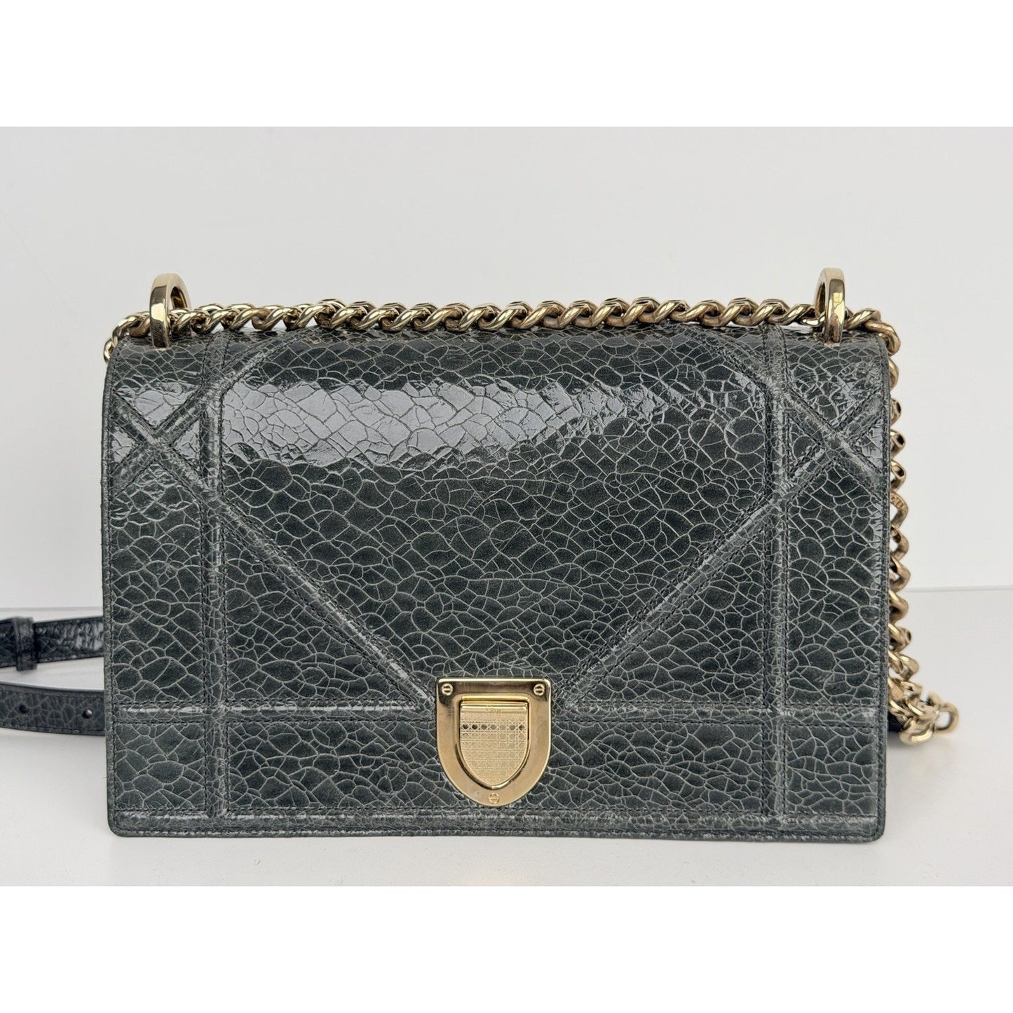 Christian Dior Diorama Medium Flap Bag Crackled Deerskin Leather S05